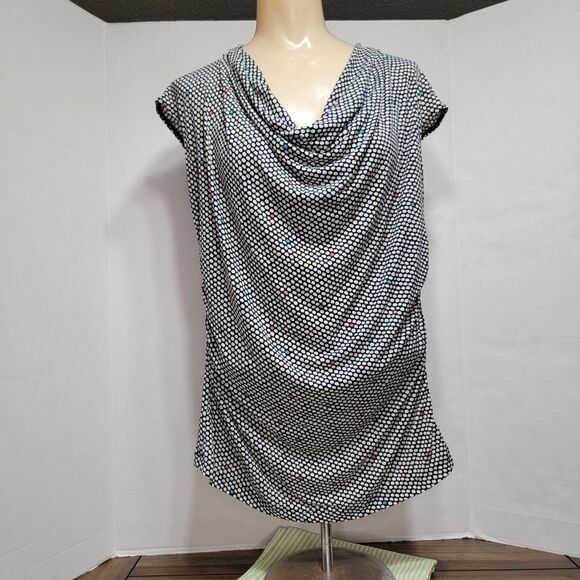 Worthington No Sleeve B&W Dots Blouse Cowl Neck - Size Petite Medium - Picture 1 of 7